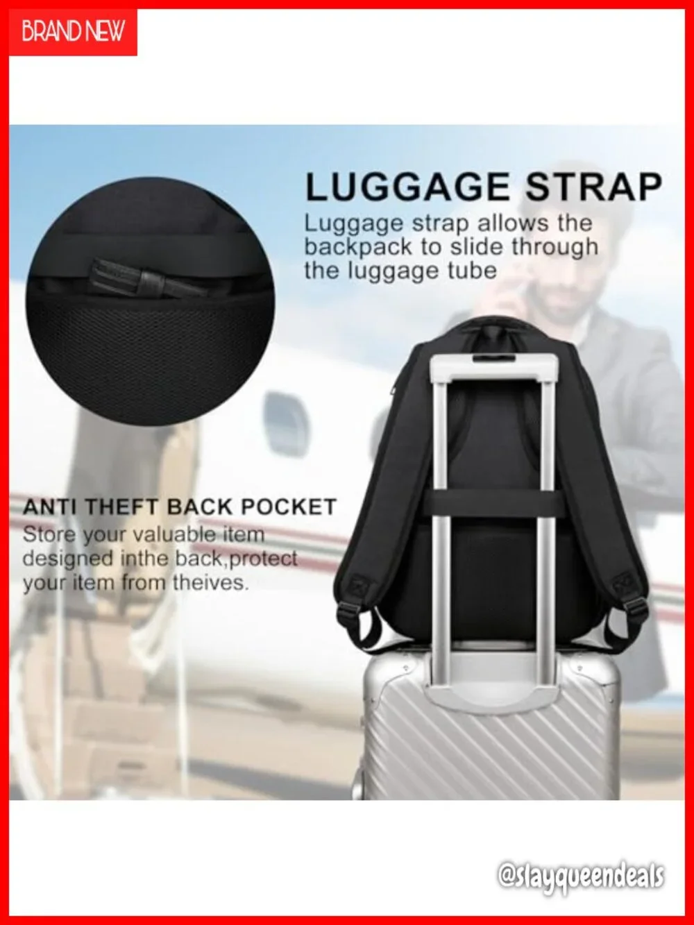 Black Backpack for Men, Water-Resistant 15.6 Inch Laptop Backpack, Large